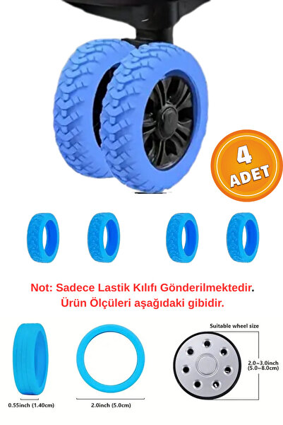 İstisna 4 Adet Mavi Bavul Tekerlek Kılıfı Valiz Tekerleği Silikon Aşınmaya Da...