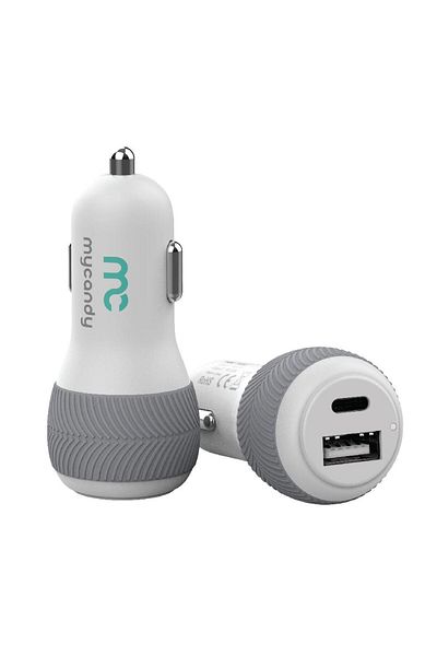 My Candy MyCandy Car Charger 20W PD Charging, Dual Ports, with Type-C to Lightning Cable Included, White