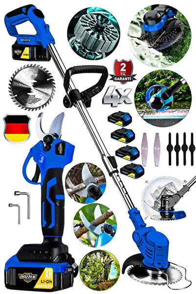 DOZZER Garden Serii Kömürsüz Motor 4 Akülü Kenar Kesme Tırpanı & 25-32 Mm Dal...