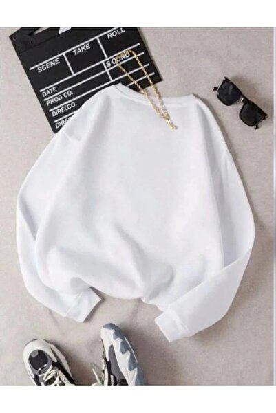 YALÇIN Hanorac unisex cu trei fire cu gâtul rotund - alb