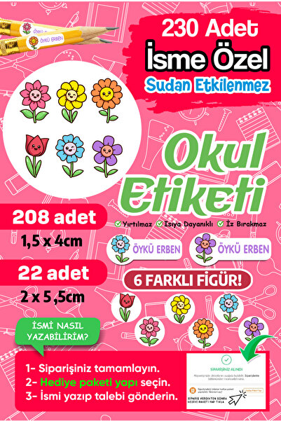 PANDA SOKAĞI Etichetă pentru școală, pix, caiet, etichetă cu tematică de flor...
