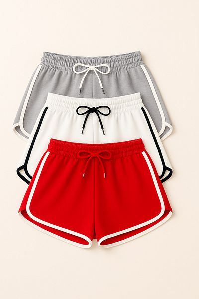 Duples Women's 2 Thread Combed Cotton 3-Piece Piping Shorts