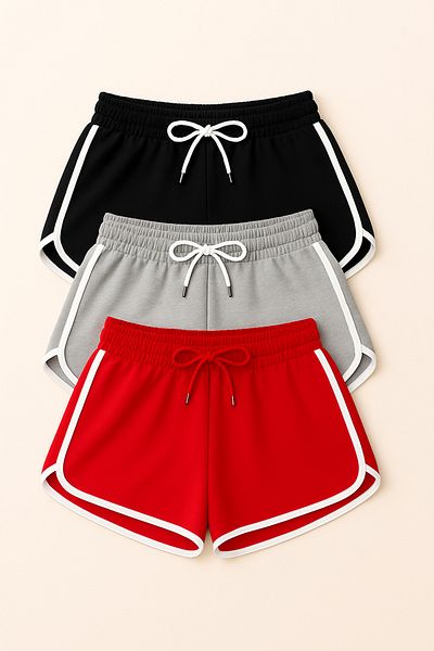 Duples Women's 2 Thread Combed Cotton 3-Piece Piping Shorts