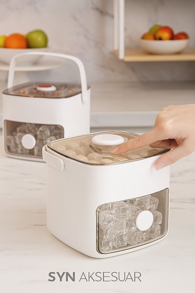 SYN AKSESUAR New Generation Pull-Out Push-Out Practical Ice Mold and Storage Container-With Carrying Handle, with Chamber