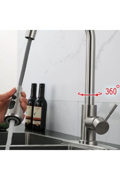 Adsinio Kitchen faucet, Adsinio, Pull-out shower, Two spray modes, Stop button, with base plate, Silver