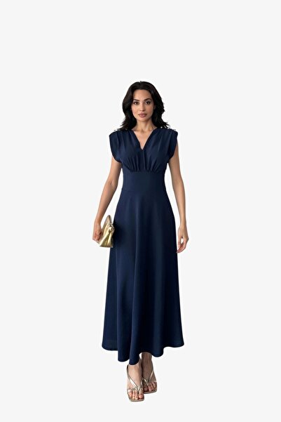 SUMEF فستان ليندا نسائي من القماش برقبة على شكل حرف V بدون أكمام على شكل حرف ...