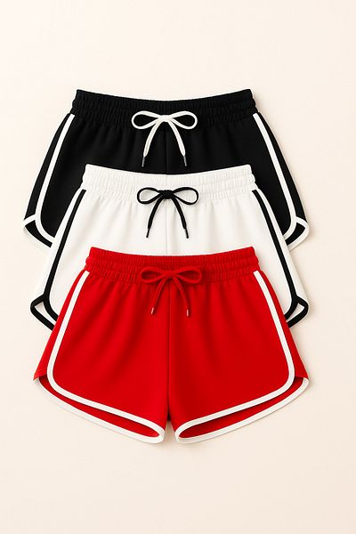 Duples Women's 2 Thread Combed Cotton 3-Piece Piping Shorts