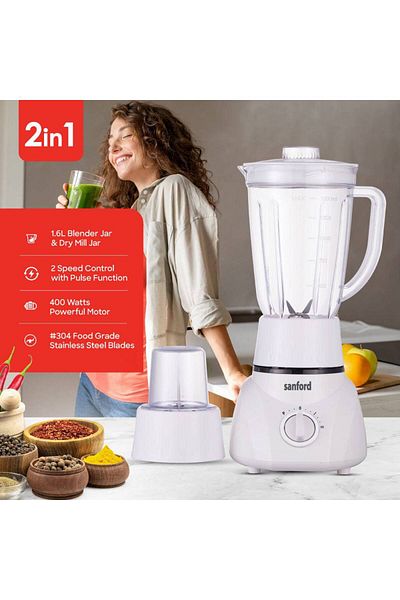 Sanford Sanford 2-in-1 Blender and Grinder, 1.6L, 400W, Stainless Steel Blades, with Pulse Function