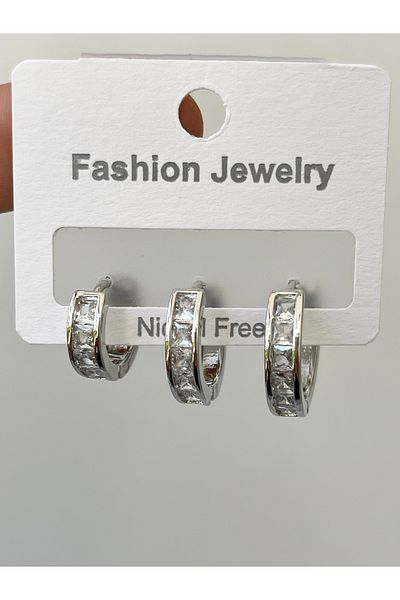 Twinssis Accessories مجموعة من 3 أقراط دائرية من حجر الباجيت