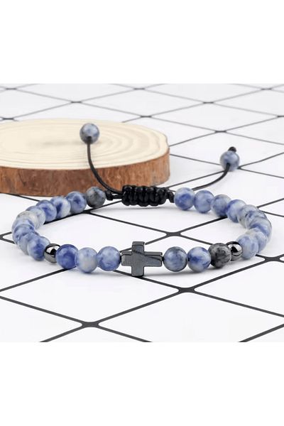 Belora Diora Bracelet with Lava Stones and Cross, lavender