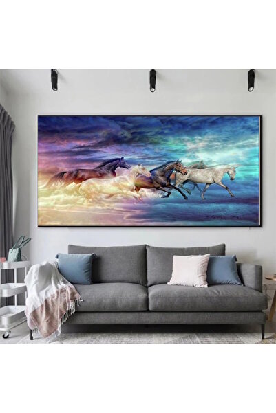 özkacar Cai care alergă în nori colorați, tablou pe pânză, decor pentru peret...