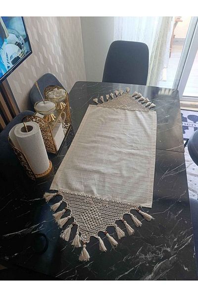 PAZARSEN Κάλυμμα τραπεζιού σαλονιού με φούντες Buldan Handwork Linen