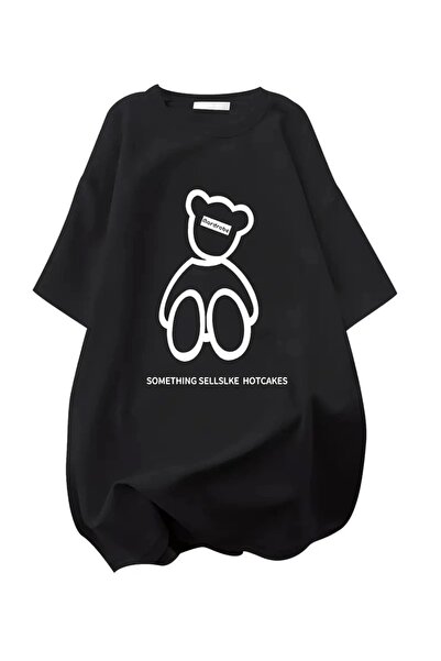 MODA 20/1 Combed Compack Front and Back Printed Oversize Crew Neck T-Shirt - Black