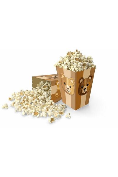 turkuaz parti 8-Pack Teddy Bear Corn Box, Brown Teddy Bear Corn Box, Teddy Bear Popcorn Box, Teddy Bear Concept Popcorn