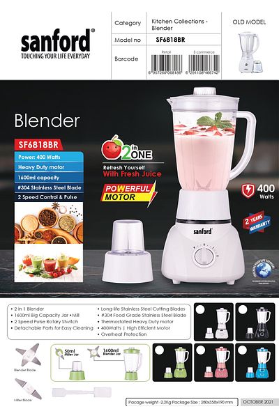Sanford Sanford 2-in-1 Blender and Grinder, 1.6L, 400W, Stainless Steel Blades, with Pulse Function