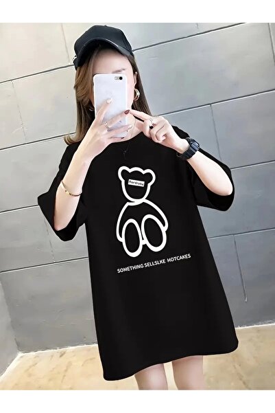 MODA 20/1 Combed Compack Front and Back Printed Oversize Crew Neck T-Shirt - Black