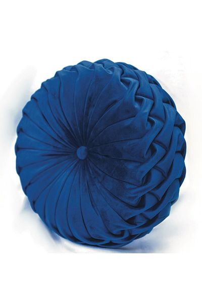 OEM Round Puffet Decorative Pillow in Emerald Green Velvet, Hand-Sewn, 38 cm diameter