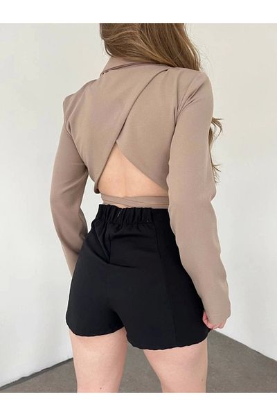 nedo7 Backless Waist Lace-Up Crop Jacket -Mink