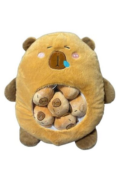 OEM Pernă De Pluș Capybara Cu 6 Bebeluși, Maro, 50 Cm