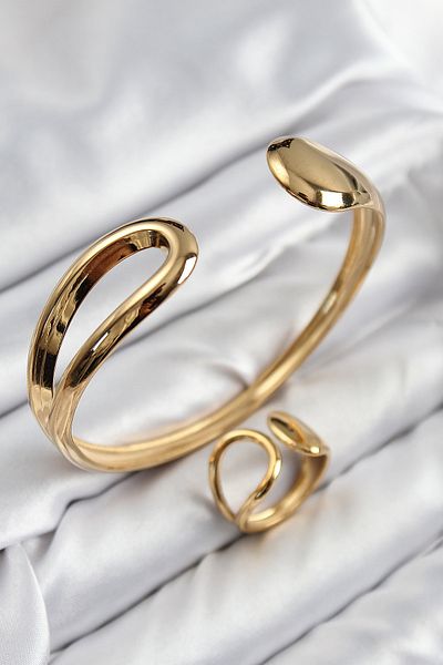 norsary Brass Split Model Gold Color Bracelet Ring Set