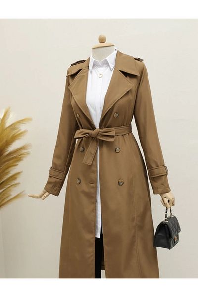 nedo7 Lined belted trench coat - tan