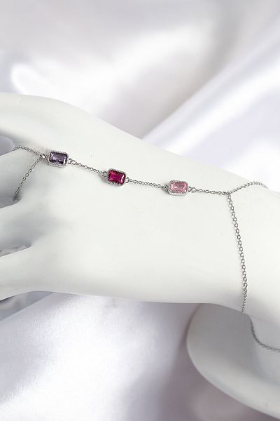 norsary Brass Colored Zircon Stone Rectangular Model Silver Color Women's Shahmeran