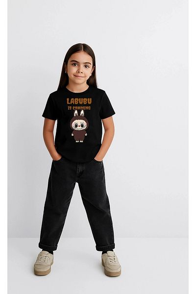 CVS GİYİM Girl Labubu Kids Printed T-Shirt - Black