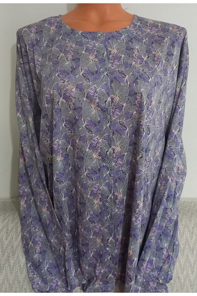 Anne Er Clothing Paper Print Combed Cotton Blouse Long-Sleeve Crew Neck Button Print