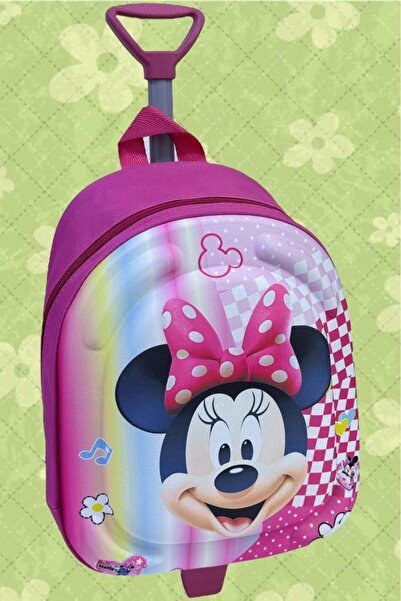Uniquerrs Anaokulu Kreş 2-6 Yaş Minnie Mouse 3d Eva Baskılı Çekçekli Tekerli Sırt Çantası ve Okul Çantası