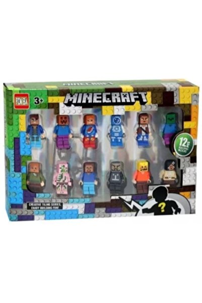 MINECRAFT Set of 12 Minecraft figures, including Steve Zombie, multi-colored, 5 cm