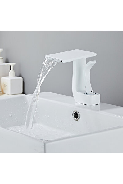 Adsinio Baterie lavoar baie, Adsinio, Corp din cupru, Ieșire tip cascadă, Reglare manuală a temperaturii apei, Alb