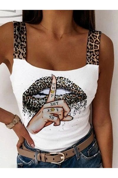 nedo7 Women's Leopard Strap Leopard Printed Micro Fabric Blouse
