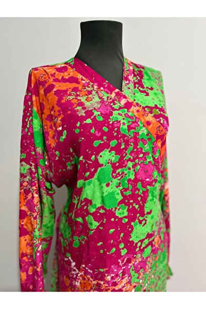 ShopX Desenli Viskon Namaz Elbisesi – Kruvaze Yandan Bağlamalı, Kuşaklı, Ferah Model