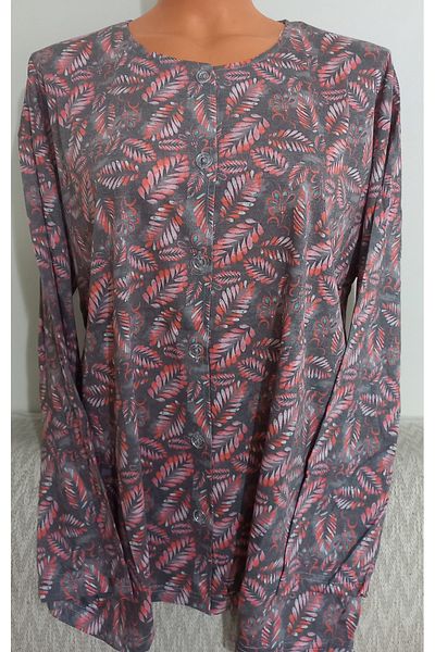 Anne Er Clothing Paper Print Combed Cotton Blouse Long-Sleeve Crew Neck Button Print