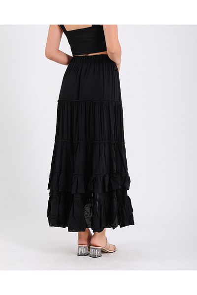 Hazinedan Women's Trends Asymmetric Black Alacati Skirt with Elastic Waist