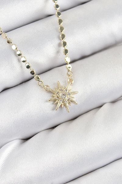 Clariss Brass Zircon Stone Pole Star Model Crushed Chain Gold Color Women's Necklace