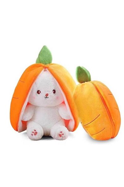 OEM Stuffed Bunny with Big Ears and Zipper, White-Orange, 35cm