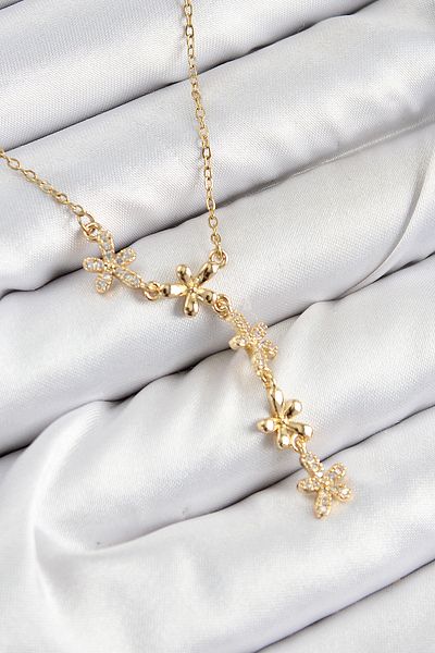 norsary 316L Steel Zircon Stone Flower Model Gold Color Women's Necklace
