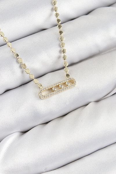 Clariss Brass Zircon Stone Messika Model Crushed Chain Gold Color Women's Necklace