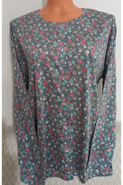 Anne Er Clothing Paper Print Combed Cotton Blouse Long-Sleeve Crew Neck Button Print