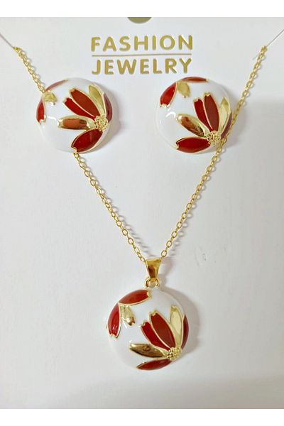 mos&more 3 Pieces, Steel Enamel Colored Necklace and Earring Set, Gift