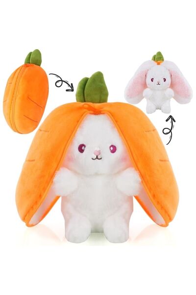 OEM Jucărie de pluș Iepuraș, Fleece/Bumbac, 23 cm, 3-8 ani, Alb/Portocaliu