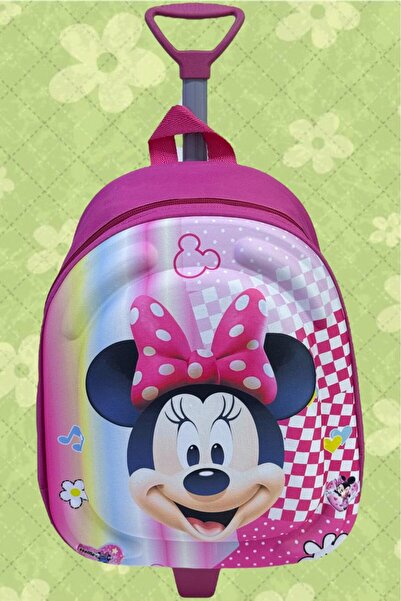 Uniquerrs Anaokulu Kreş 2-6 Yaş Minnie Mouse 3d Eva Baskılı Çekçekli Tekerli Sırt Çantası ve Okul Çantası
