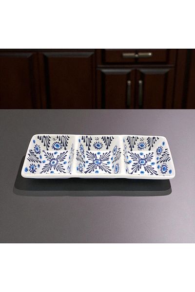 sharp&art Hand-Processed Ceramic Breakfast Bowl, Biscuit Bowl, Sauce Bowl, 3 Compartments, for Practical Use...