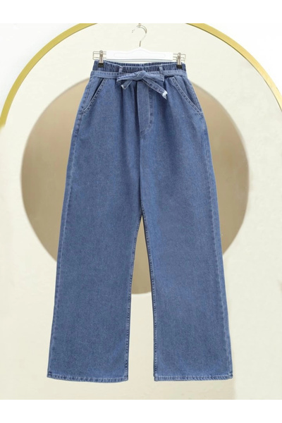 nedo7 Wide leg elastic waist belted jeans - dark blue