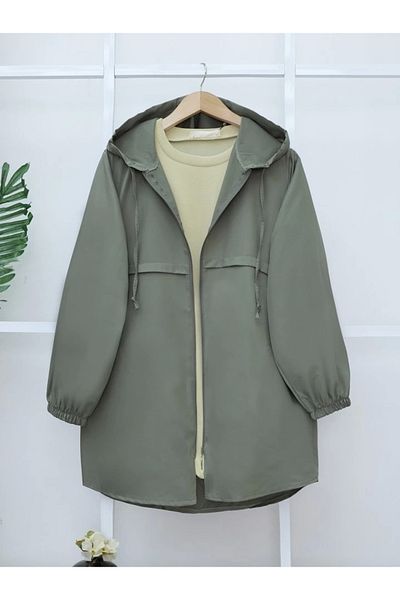 nedo7 Zippered hooded carboy raincoat trench coat - khaki