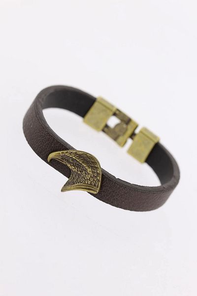 Moco Brown Leather Men's Bracelet with Antique Color Metal Eagle Accessory