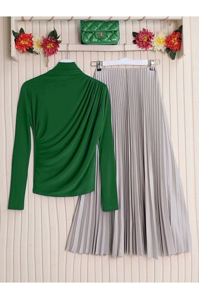 nedo7 Half neck gathered sandy blouse -green