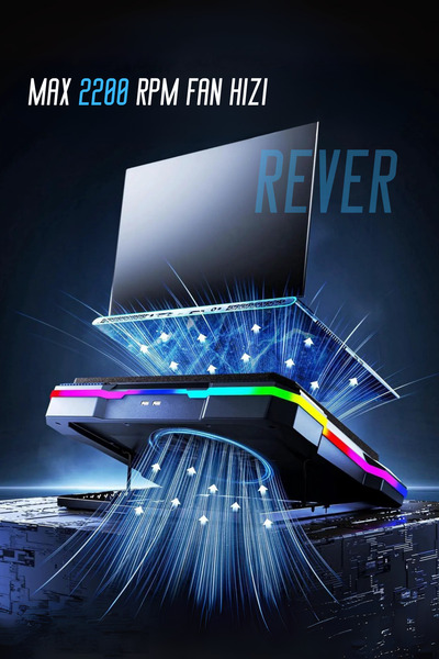 Rever Gaming Laptop Notebook Soğutucu Stand Telefon Tutucu Stant 2200RPM RGB Işıklı Led Display