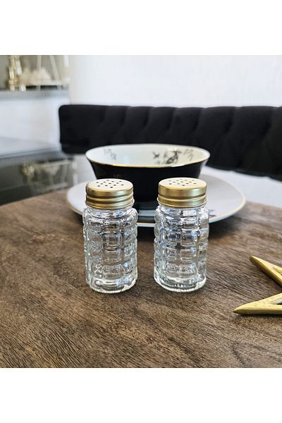 LOVYCO Textured Gold Lid Glass Salt Shaker Set of 2, Pepper Shaker Spice Rack Fenomen Salt Shaker